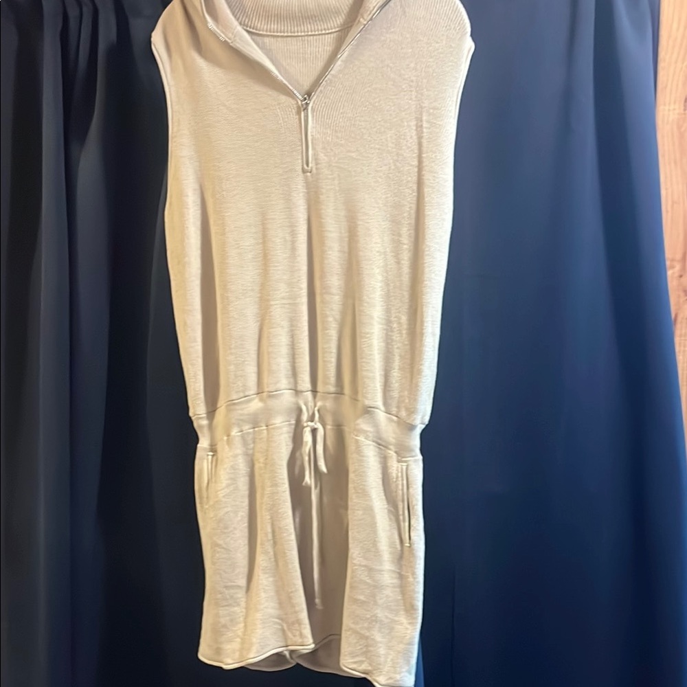Cream zipper front Romper with Drawstring Waist